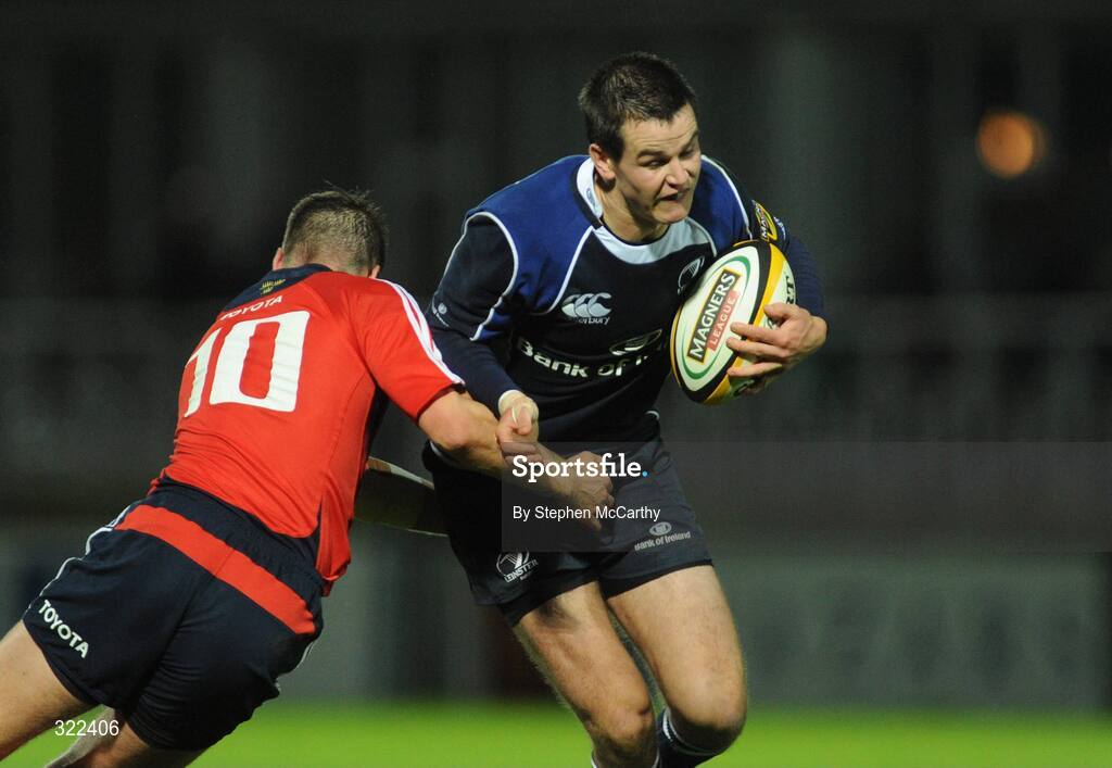 28 September 2008; Jonathan Sexton, Leinster, is tackled by Ronan O'Gara, Munster. Magners League, Leinster v Munster, RDS, Dublin. Picture credit: Stephen McCarthy / SPORTSFILE