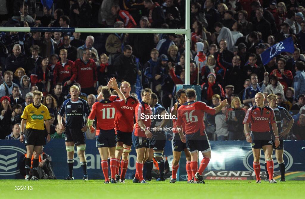 28 September 2008; Munster players celebrate after Doug Howlett scored his side's second try. Magners League, Leinster v Munster, RDS, Dublin. Picture credit: Stephen McCarthy / SPORTSFILE