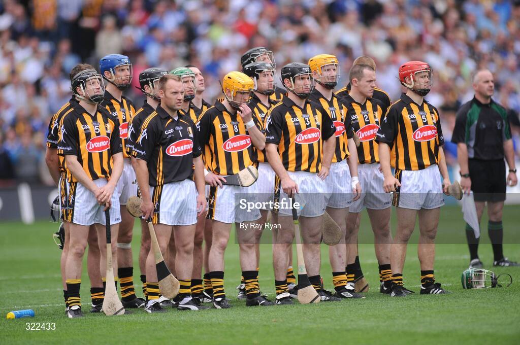 7 September 2008; The Kilkenny team stand for the National Anthem. GAA Hurling All-Ireland Senior Championship Final, Kilkenny v Waterford, Croke Park, Dublin. Picture credit: Ray Ryan / SPORTSFILE