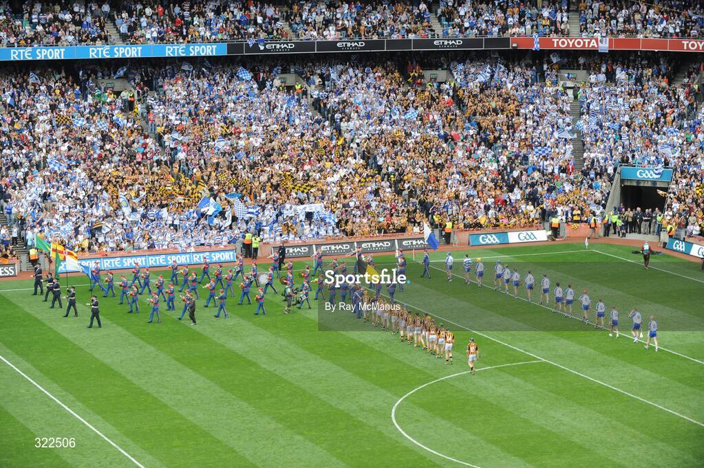 7 September 2008; The Kilkenny and Waterford players march behind the Artane Band during the pre-match parade. GAA Hurling All-Ireland Senior Championship Final, Kilkenny v Waterford, Croke Park, Dublin. Picture credit: Ray McManus / SPORTSFILE