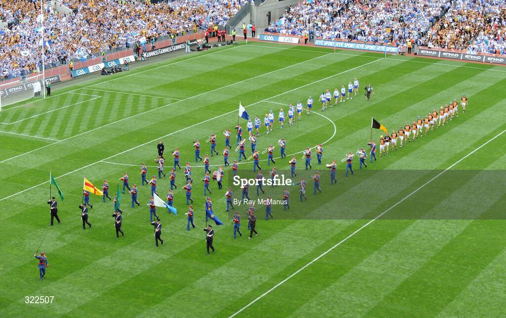 7 September 2008; The Kilkenny and Waterford players march behind the Artane Band during the pre-match parade. GAA Hurling All-Ireland Senior Championship Final, Kilkenny v Waterford, Croke Park, Dublin. Picture credit: Ray McManus / SPORTSFILE