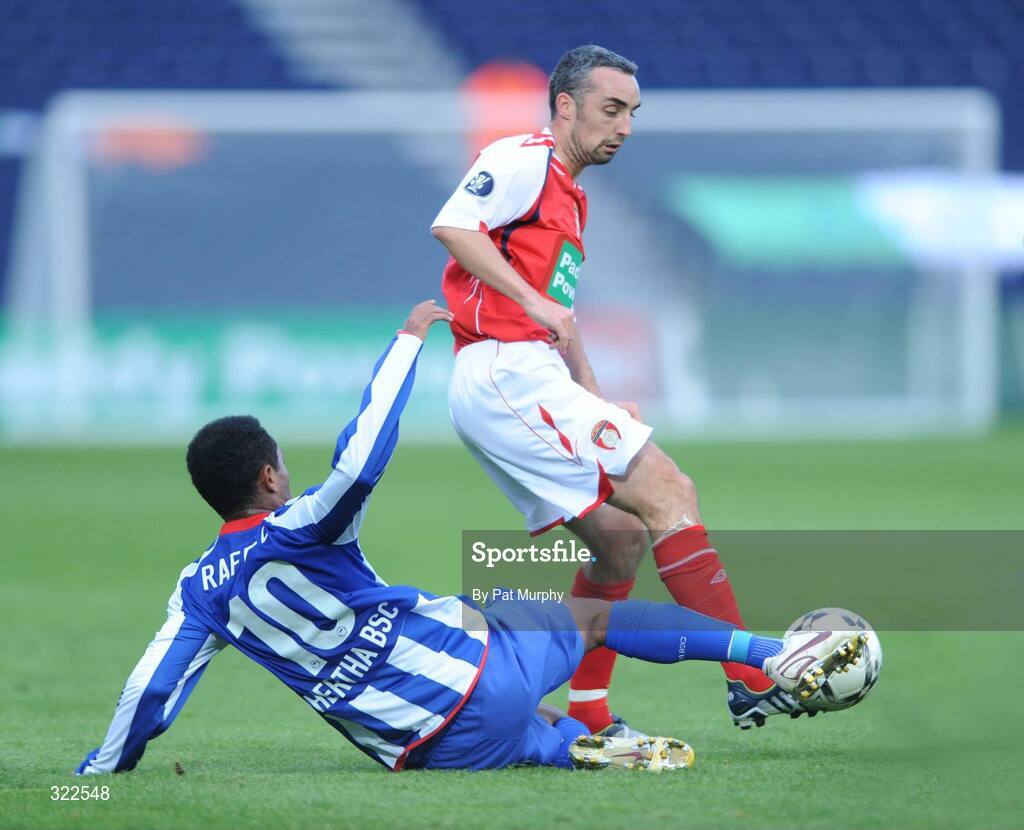 30 September 2008; Gary Dempsey, St. Patrick's Athletic, in action against Raffael, Hertha Berlin. UEFA Cup First Round 2nd leg, St. Patrick's Athletic v Hertha Berlin, RDS, Dublin. Picture credit: Pat Murphy / SPORTSFILE