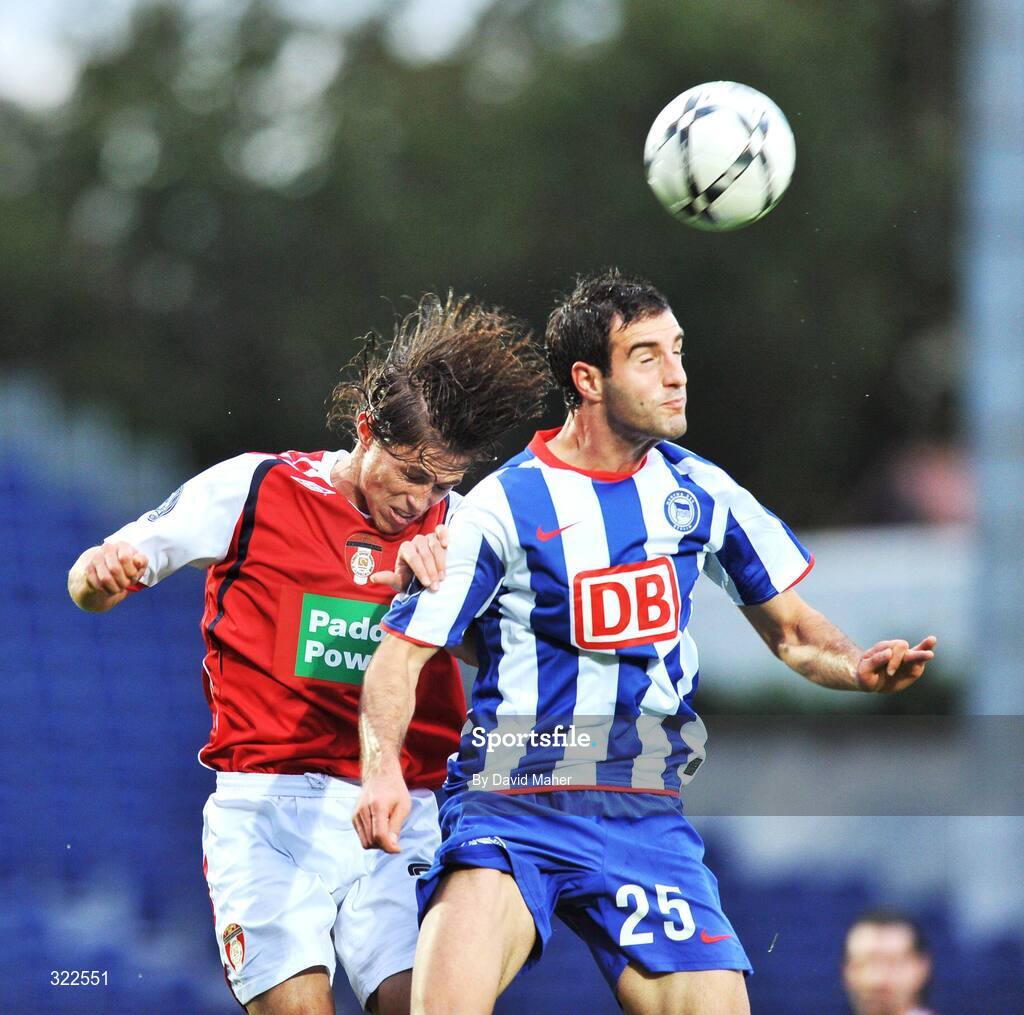 30 September 2008; Ryan Guy, St Patrick's Athletic, in action against Maximillian Nicu, Hertha Berlin. UEFA Cup First Round 2nd leg, St Patrick's Athletic v Hertha Berlin, RDS, Dublin. Picture credit: David Maher / SPORTSFILE