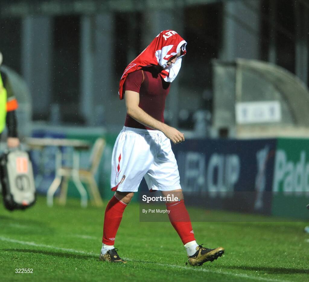 30 September 2008; St. Patrick Athletic's Mark Quigley shows his disapointment as he leaves the field after the game. UEFA Cup First Round 2nd leg, St. Patrick's Athletic v Hertha Berlin, RDS, Dublin. Picture credit: Pat Murphy / SPORTSFILE