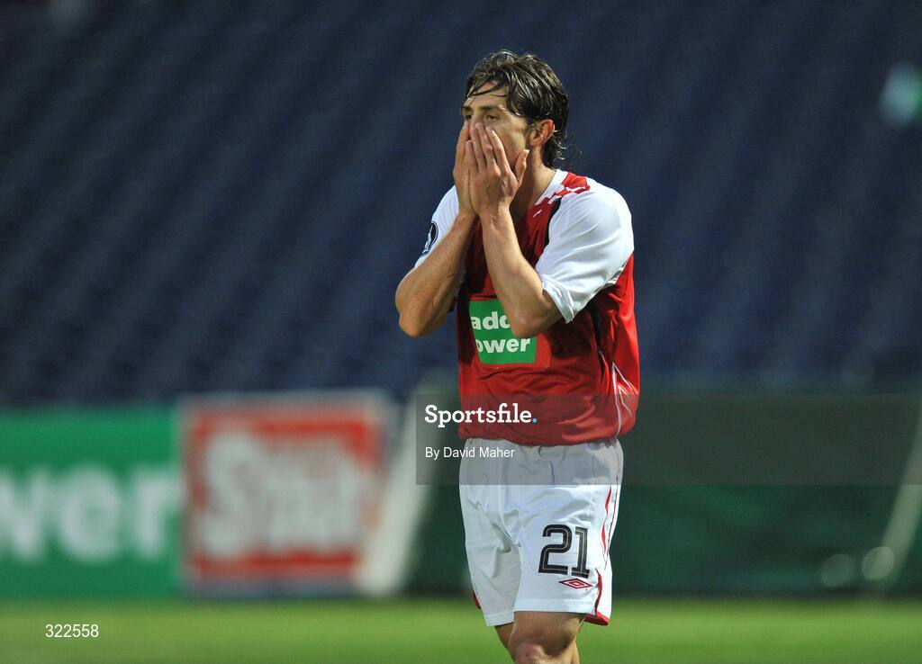 30 September 2008; St Patrick's Athletic's Ryan Guy at the end of the game. UEFA Cup First Round 2nd leg, St Patrick's Athletic v Hertha Berlin, RDS, Dublin. Picture credit: David Maher / SPORTSFILE