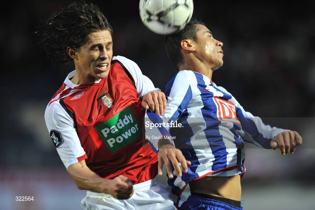 30 September 2008; Ryan Guy, St Patrick's Athletic, in action against Cicero Santos, Hertha Berlin. UEFA Cup First Round 2nd leg, St Patrick's Athletic v Hertha Berlin, RDS, Dublin. Picture credit: David Maher / SPORTSFILE