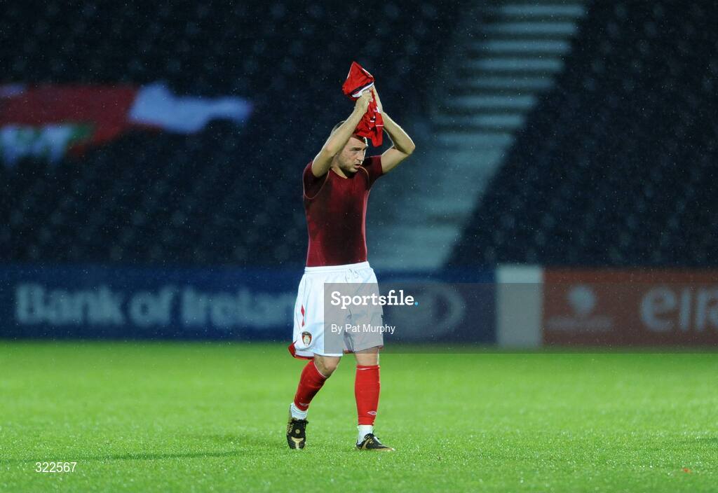 30 September 2008; St. Patrick Athletic's Mark Quigley shows his disapointment as he leaves the field after the game. UEFA Cup First Round 2nd leg, St. Patrick's Athletic v Hertha Berlin, RDS, Dublin. Picture credit: Pat Murphy / SPORTSFILE