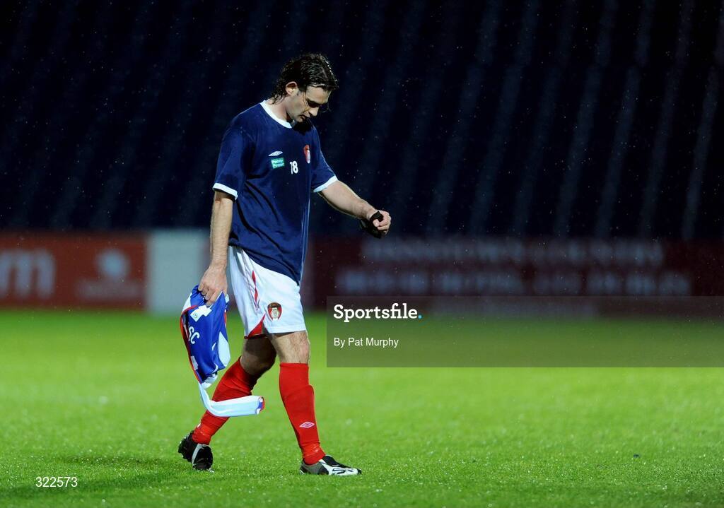 30 September 2008; St. Patrick Athletic's Jason Gavin shows his disappointment as he leaves the field after the game. UEFA Cup First Round 2nd leg, St. Patrick's Athletic v Hertha Berlin, RDS, Dublin. Picture credit: Pat Murphy / SPORTSFILE