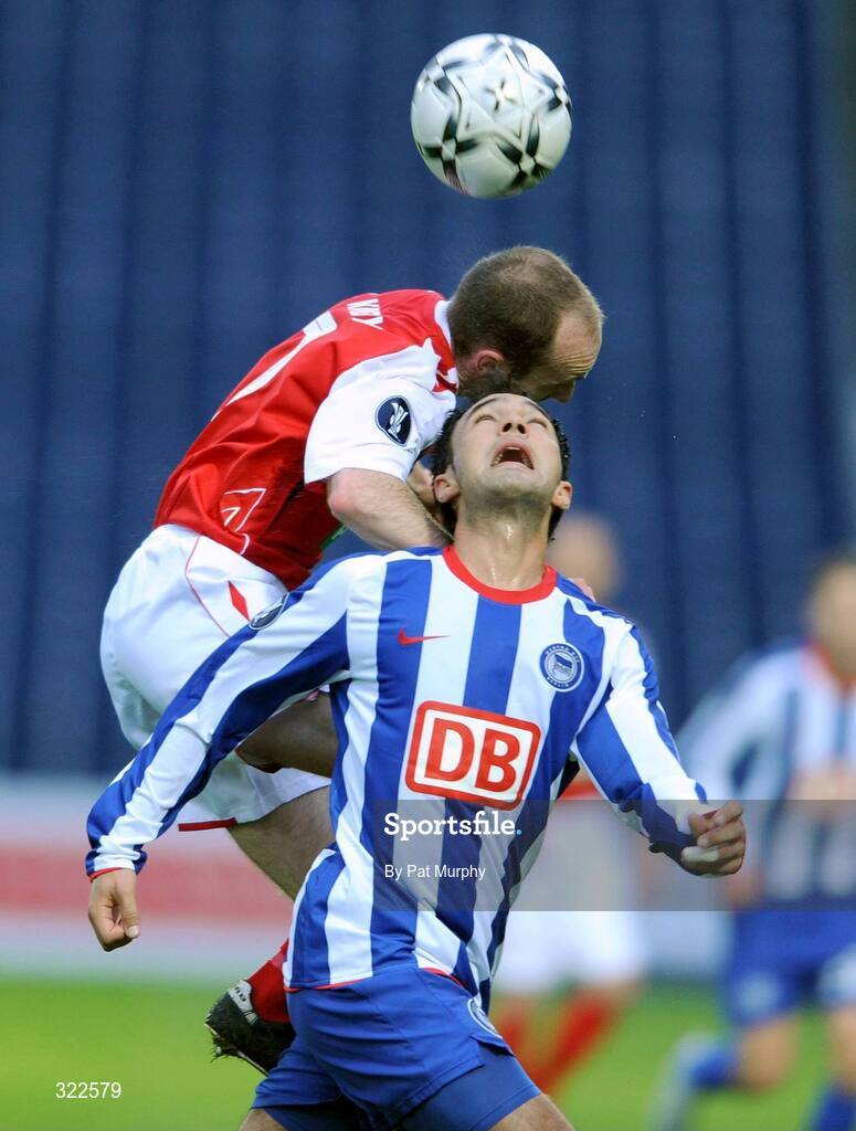 30 September 2008; Sofian Chahed, Hertha Berlin, in action against Alan Kirby, St. Patrick's Athletic. UEFA Cup First Round 2nd leg, St. Patrick's Athletic v Hertha Berlin, RDS, Dublin. Picture credit: Pat Murphy / SPORTSFILE
