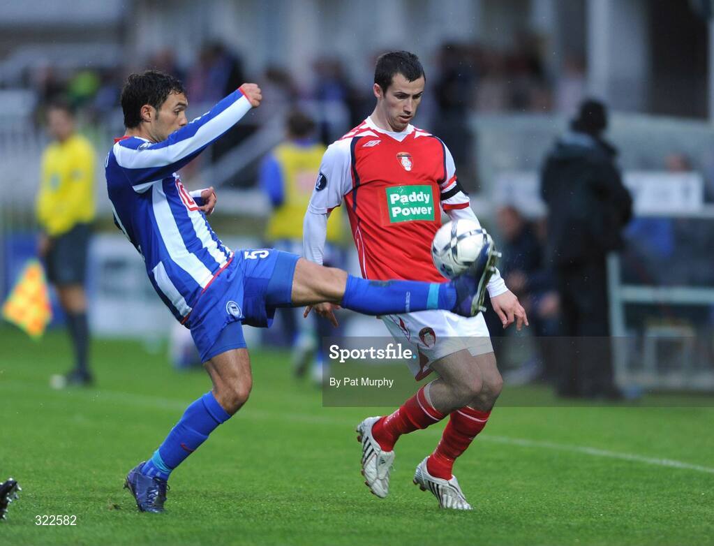 30 September 2008; Keith Fahey, St. Patrick's Athletic, in action against Sofian Chahed, Hertha Berlin. UEFA Cup First Round 2nd leg, St. Patrick's Athletic v Hertha Berlin, RDS, Dublin. Picture credit: Pat Murphy / SPORTSFILE