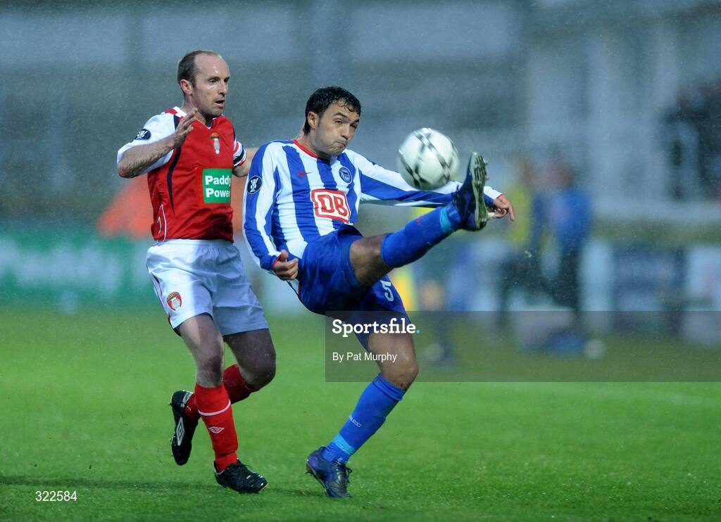30 September 2008; Sofian Chahed, Hertha Berlin, in action against Alan Kirby, St. Patrick's Athletic. UEFA Cup First Round 2nd leg, St. Patrick's Athletic v Hertha Berlin, RDS, Dublin. Picture credit: Pat Murphy / SPORTSFILE