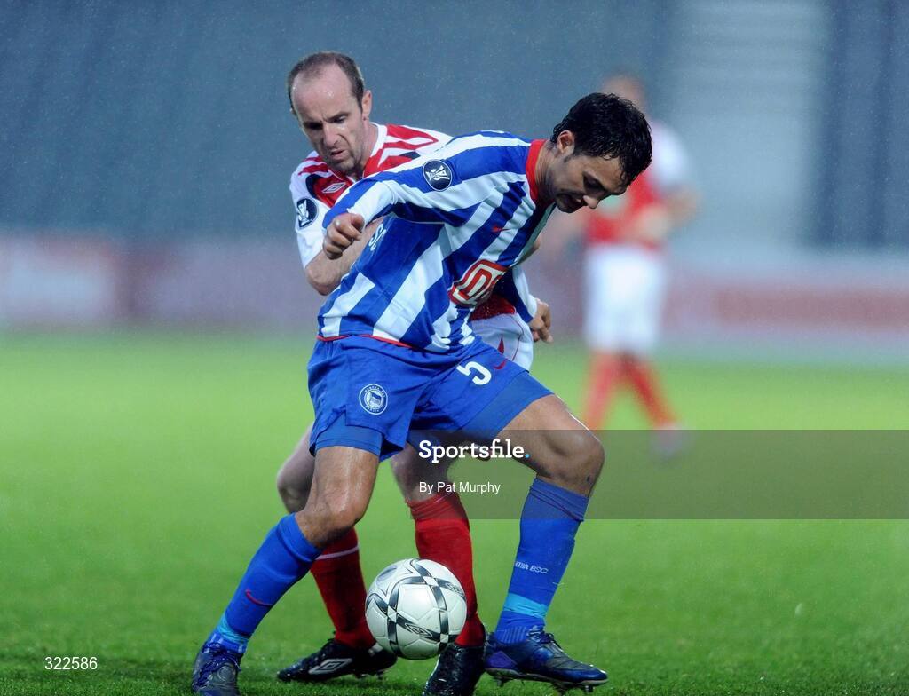 30 September 2008; Sofian Chahed, Hertha Berlin, in action against Alan Kirby, St. Patrick's Athletic. UEFA Cup First Round 2nd leg, St. Patrick's Athletic v Hertha Berlin, RDS, Dublin. Picture credit: Pat Murphy / SPORTSFILE