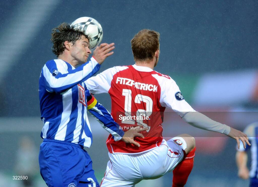 30 September 2008; Arne Friedrich, Hertha Berlin, in action against Glenn Fitzpatrick, St. Patrick's Athletic. UEFA Cup First Round 2nd leg, St. Patrick's Athletic v Hertha Berlin, RDS, Dublin. Picture credit: Pat Murphy / SPORTSFILE