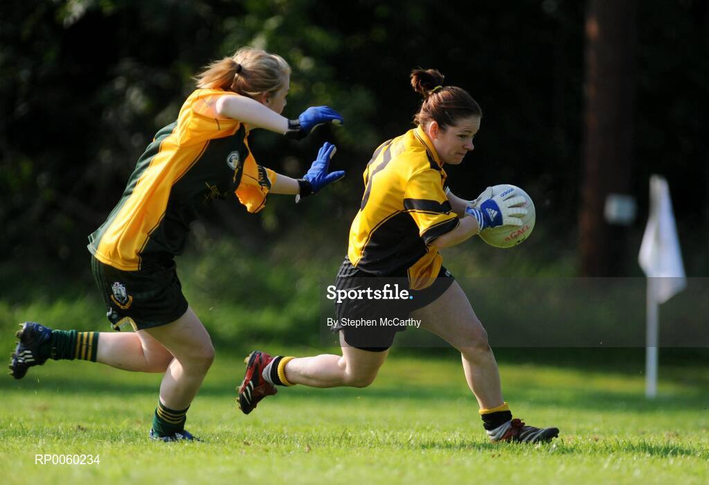 27 September 2008; Aisling McCormack, St. Mark's, Dublin, in action against Brenda McShane, Clann na Gael, Tyrone. All-Ireland Ladies Football 7's, Junior Championship Quater-Final, Naomh Mearnog, Portmarnock, Dublin. Picture credit: Stephen McCarthy / SPORTSFILE