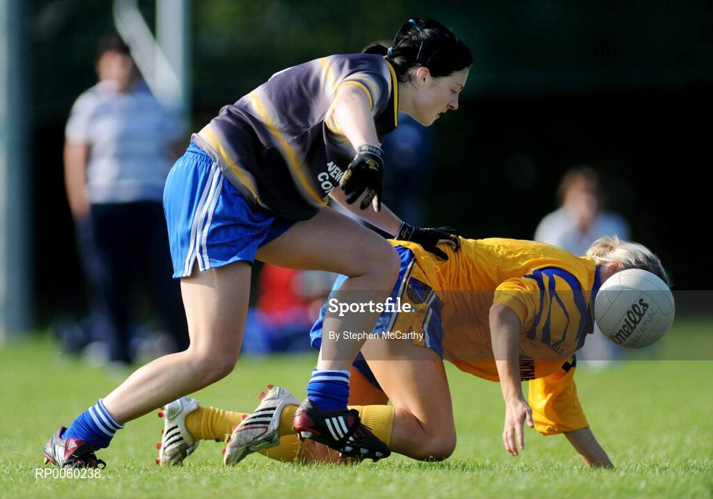 27 September 2008; Louise Ryan, Ballymacarbry, Waterford, in action against Louise Bergin, Sarsfield, Laois, right. All-Ireland Ladies Football 7's, Senior Championship Quater-Final, Naomh Mearnog, Portmarnock, Dublin. Picture credit: Stephen McCarthy / SPORTSFILE