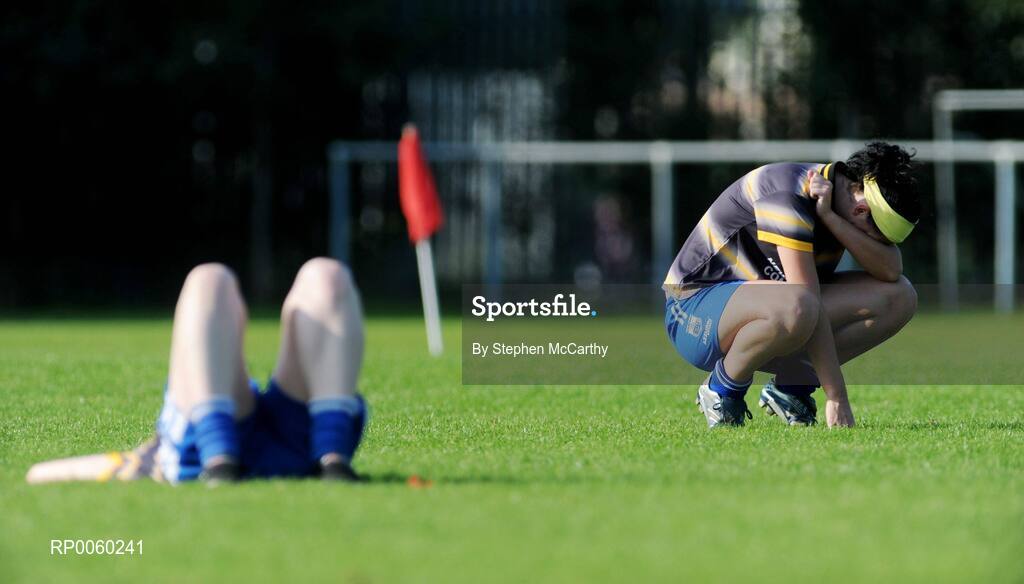 27 September 2008; Dejected Ballymacarbry, Waterford, players Michelle Ryan, right, and Marian Ryan after their sides' defeat to Sarsfield, Laois. All-Ireland Ladies Football 7's, Senior Championship Quater-Final, Naomh Mearnog, Portmarnock, Dublin. Picture credit: Stephen McCarthy / SPORTSFILE