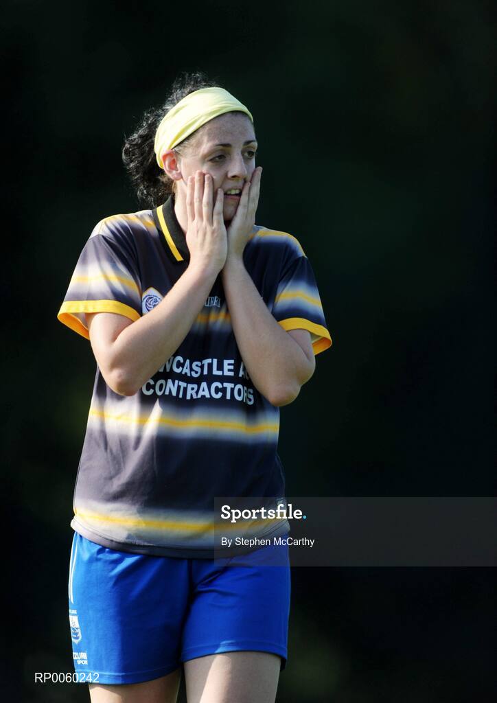 27 September 2008; A dejected Michelle Ryan, Ballymacarbry, Waterford, after her side's defeat to Sarsfield, Laois. All-Ireland Ladies Football 7's, Senior Championship Quater-Final, Naomh Mearnog, Portmarnock, Dublin. Picture credit: Stephen McCarthy / SPORTSFILE