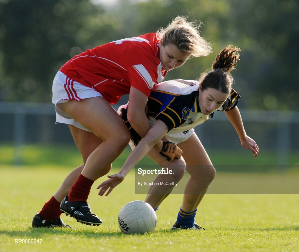 27 September 2008; Sinead Aherne, Naomh Mearnog/St. Sylvester's, Dublin, in action against Aoife Greene, Fingallians, Dublin, left. All-Ireland Ladies Football 7's, Senior Championship Semi-Final, Naomh Mearnog, Portmarnock, Dublin. Picture credit: Stephen McCarthy / SPORTSFILE
