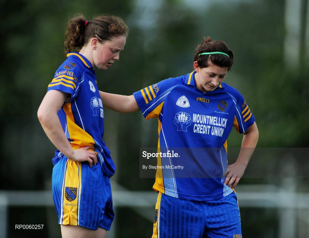 27 September 2008; Dejected Sarsfield, Laois, players Asling Dunphy, left, and Louise Bergin after their defeat to Clann Eireann, Armagh. All-Ireland Ladies Football 7's, Senior Championship Semi-Final, Naomh Mearnog, Portmarnock, Dublin. Picture credit: Stephen McCarthy / SPORTSFILE
