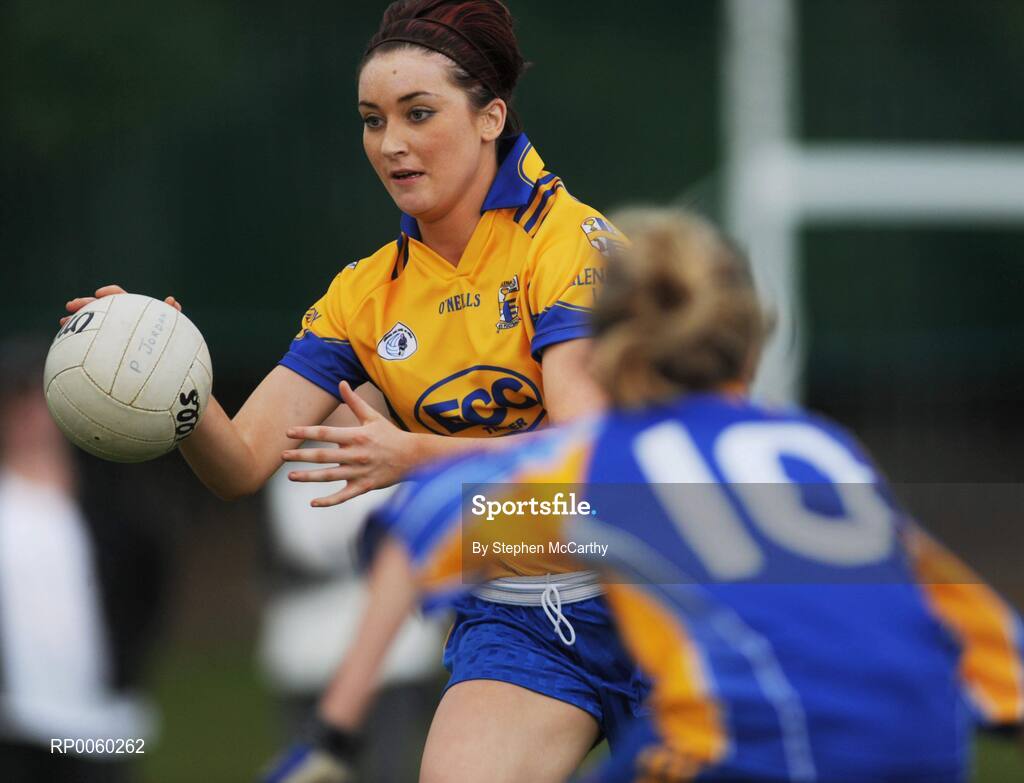 27 September 2008; Hannah Dolan, Glenamaddy, Galway, in action against Maria Delahunty, Abbeyside, Waterford. All-Ireland Ladies Football 7's, Junior Championship Final, Naomh Mearnog, Portmarnock, Dublin. Picture credit: Stephen McCarthy / SPORTSFILE
