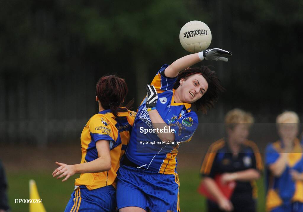 27 September 2008; Clodagh McGovern, Abbeyside, Waterford, in action against Hannah Dolan, Glenamaddy, Galway. All-Ireland Ladies Football 7's, Junior Championship Final, Naomh Mearnog, Portmarnock, Dublin. Picture credit: Stephen McCarthy / SPORTSFILE