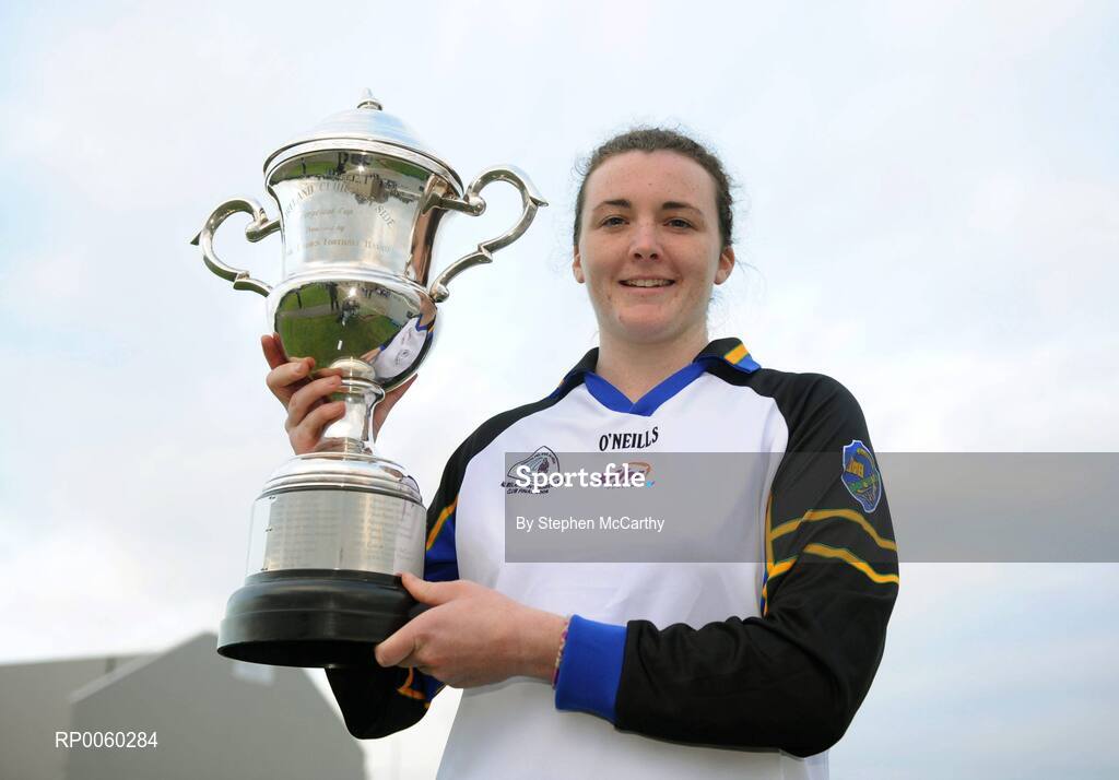 27 September 2008; Cliodhna O'Connor, Naomh Mearnog/St. Sylvester's, Dublin, with the Senior Championship trophy. All-Ireland Ladies Football 7's, Naomh Mearnog, Portmarnock, Dublin. Picture credit: Stephen McCarthy / SPORTSFILE