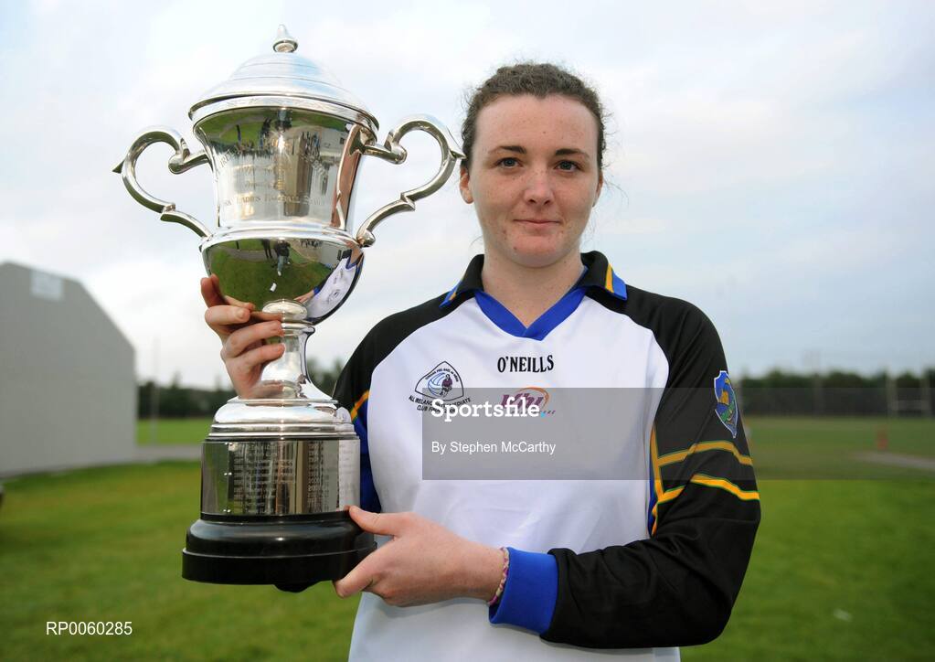 27 September 2008; Cliodhna O'Connor, Naomh Mearnog/St. Sylvester's, Dublin, with the Senior Championship trophy. All-Ireland Ladies Football 7's, Naomh Mearnog, Portmarnock, Dublin. Picture credit: Stephen McCarthy / SPORTSFILE