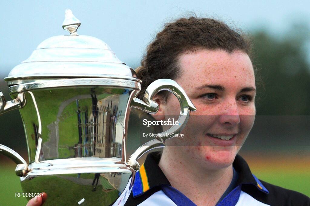27 September 2008; Cliodhna O'Connor, Naomh Mearnog/St. Sylvester's, Dublin, with the Senior Championship trophy. All-Ireland Ladies Football 7's, Naomh Mearnog, Portmarnock, Dublin. Picture credit: Stephen McCarthy / SPORTSFILE