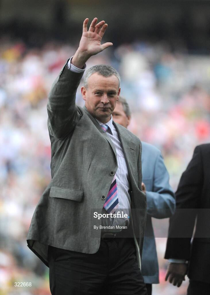 21 September 2008; John Caffrey waves to the crowd during the 1983 Dublin All-Ireland winning team presentation before the game. GAA Football All-Ireland Senior Championship Final, Kerry v Tyrone, Croke Park, Dublin. Picture credit: Brendan Moran / SPORTSFILE