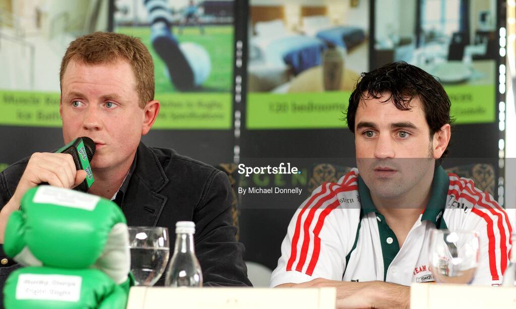 2 October 2008; Promoter Brian Peters, left, and boxer Henry Coyle during a press conference to announce the next Hunky Dorys Fight Night on November 15th. Brian Peters Promotions Press Conference, Breaffy House Resort, Castlebar, Co. Mayo. Picture credit: Michael Donnelly / SPORTSFILE