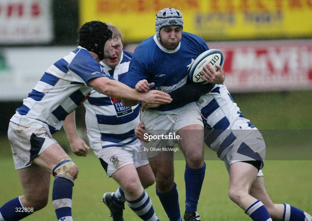 4 October 2008; Ross Condron,St. Mary's College , in action against Matthew Maguire and James Bates, Dungannon. AIB League Division 1, Dungannon v St Mary's College, Stevenson Park, Dungannon, Co. Tyrone. Picture credit: Oliver McVeigh / SPORTSFILE