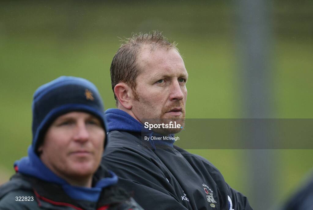 4 October 2008; Dungannon Head Coach, John Andrews, right, looks on from the sideline. AIB League Division 1, Dungannon v St Mary's College, Stevenson Park, Dungannon, Co. Tyrone. Picture credit: Oliver McVeigh / SPORTSFILE