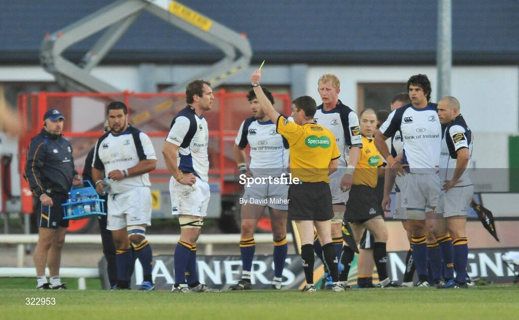 5 October 2008; Referee George Clancy shows the yellow card to Leinster's Rocky Elsom during the second half. Magners League, Connacht v Leinster, Sportsground, Galway. Picture credit: David Maher / SPORTSFILE
