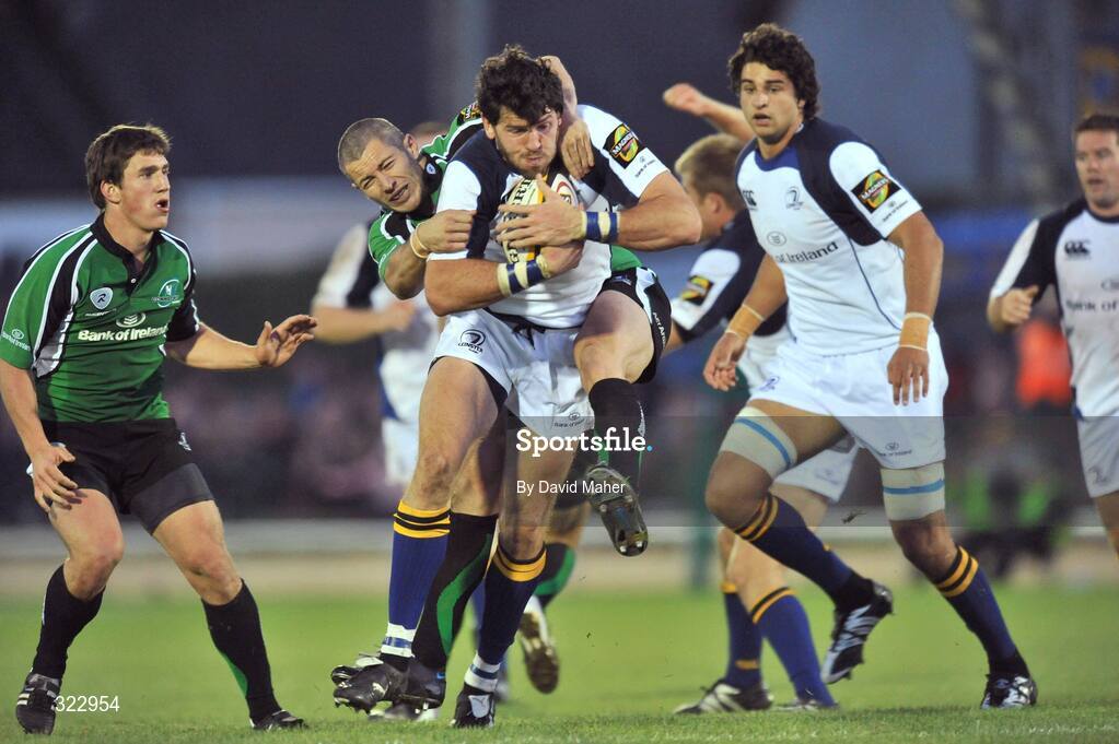 5 October 2008; Shane Horgan, Leinster, in action against Michael Roberts, Connacht. Magners League, Connacht v Leinster, Sportsground, Galway. Picture credit: David Maher / SPORTSFILE