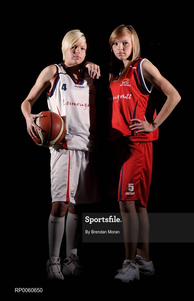 2 October 2008; Twin sisters Becky, left, and Sarah Woods, of DCU Mercy Basketball Club, at the launch of the 2008/09 Basketball Ireland domestic season. Temple Bar Hotel, Dublin. Picture credit: Brendan Moran / SPORTSFILE
