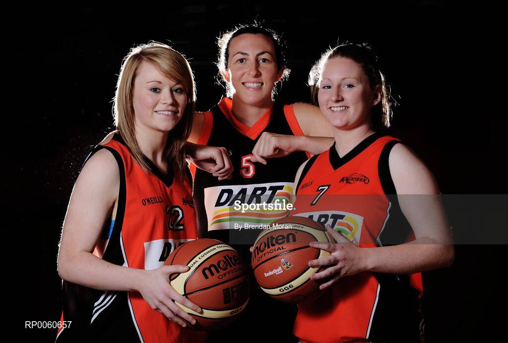 2 October 2008; At the launch of the 2008 Basketball Ireland domestic season are DART Killester players, from left, Aisling Sullivan, Leah Truncale and Elaine Stone. Temple Bar Hotel, Dublin. Picture credit: Brendan Moran / SPORTSFILE
