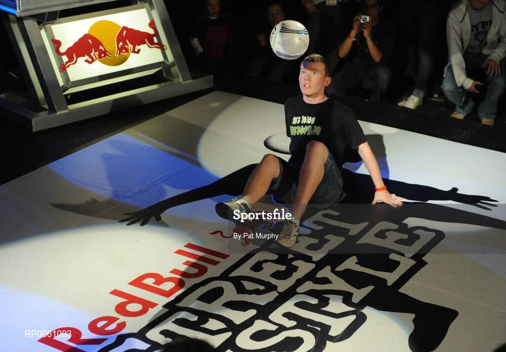 4 October 2008; Mark Tiernan, Newbridge, Co. Kildare, on his way to finishing in second place in The Red Bull Street Style (Freestyle Football) Irish Qualifier. The winner of the qualifier will represent Ireland in the Red Bull World Street Style event, which will be held in Brazil in November. Andrews Lane Theatre, Dublin. Picture credit: Pat Murphy / SPORTSFILE