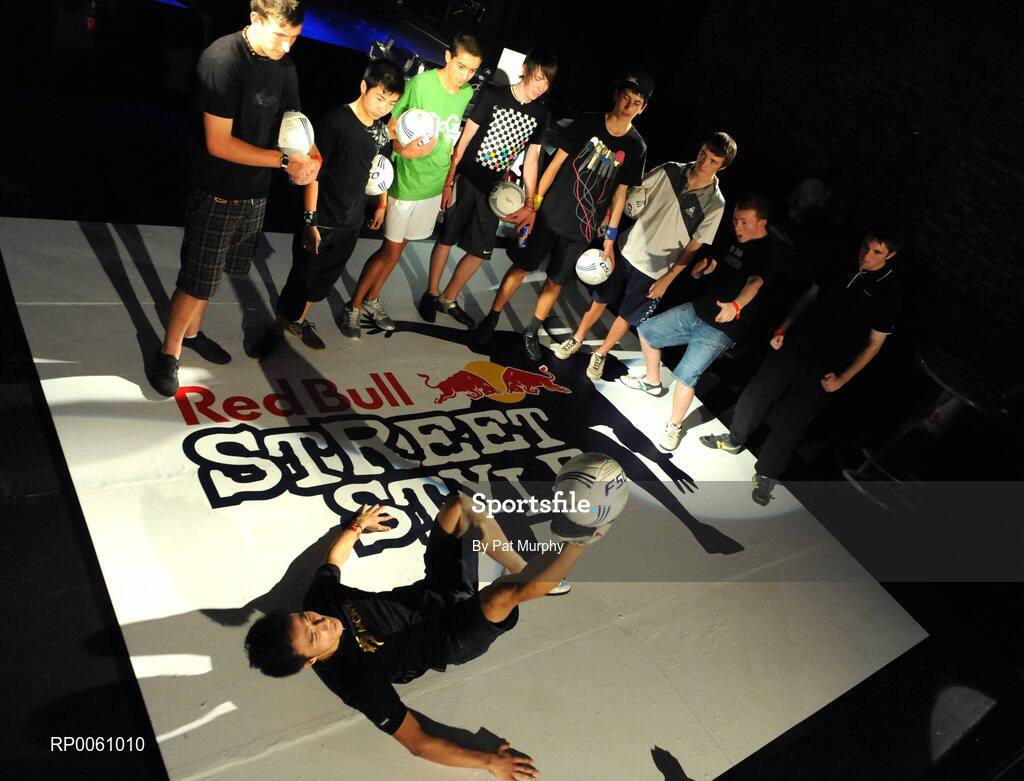 4 October 2008; Nam 'Nam the Man' Nguyen, from Vietnam, shows off his skills in front of the other competitors after winning The Red Bull Street Style (Freestyle Football) Irish Qualifier. The winner of the qualifier will represent Ireland in the Red Bull World Street Style event, which will be held in Brazil in November. Andrews Lane Theatre, Dublin. Picture credit: Pat Murphy / SPORTSFILE