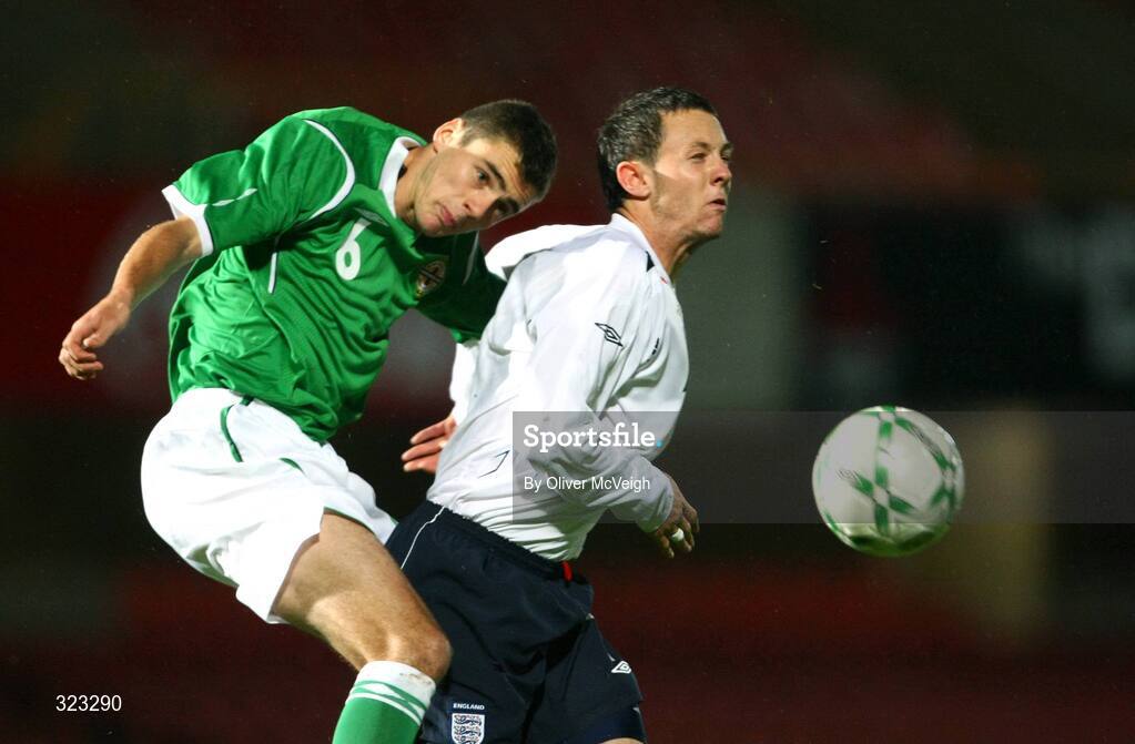 10 October 2008; Chris Ramsey, Northern Ireland, in action against Rhys Murphy, England. UEFA Under 19 European Championships Qualifying Round, Northern Ireland v England, Windsor Park, Belfast. Picture credit: Oliver McVeigh / SPORTSFILE