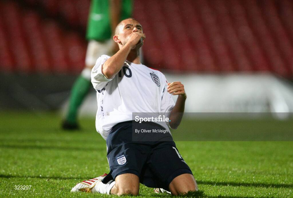 10 October 2008; England's Henri Lansbury celebrates after scoring his side's goal. UEFA Under 19 European Championships Qualifying Round, Northern Ireland v England, Windsor Park, Belfast. Picture credit: Oliver McVeigh / SPORTSFILE