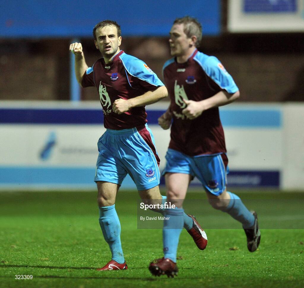 10 October 2008; Drogheda United's Fahrudin Kuduzovic, left, celebrates after scoring his side's first goal. eircom League Premier Division, Drogheda United v Bohemians, United Park, Drogheda. Picture credit: David Maher / SPORTSFILE