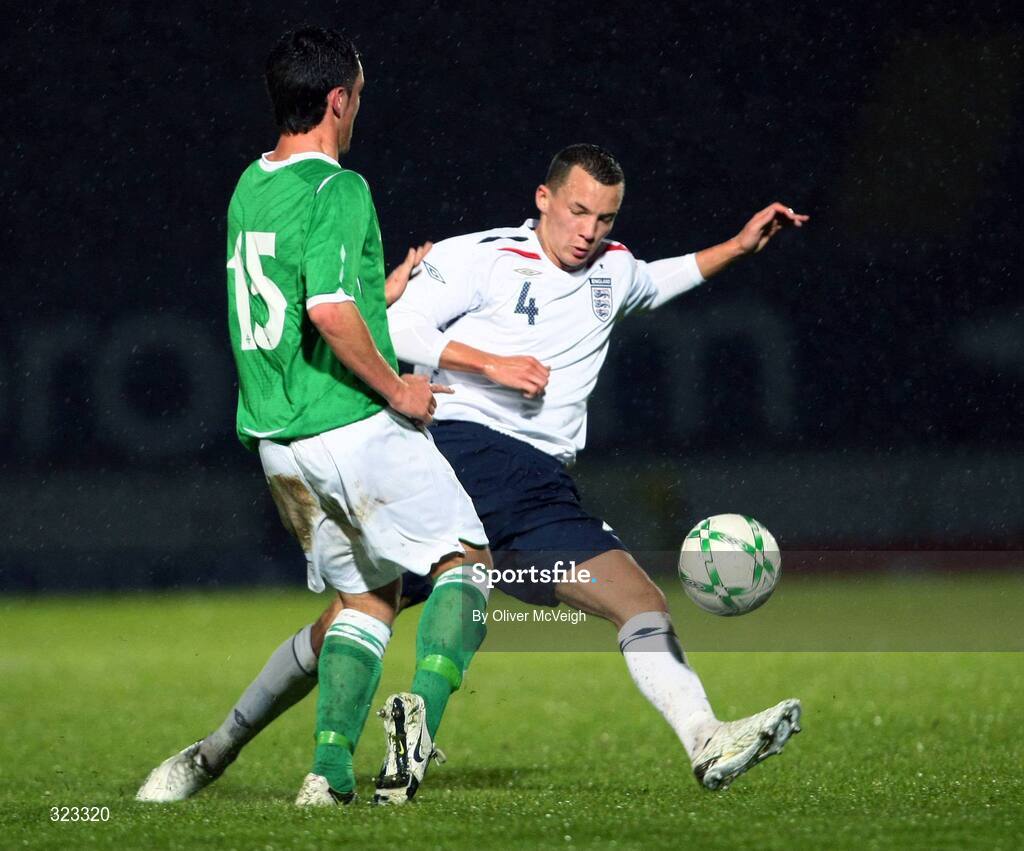 10 October 2008; Brian McCaul, Northern Ireland, in action against Daniel Drinkwater, England. UEFA Under 19 European Championships Qualifying Round, Northern Ireland v England, Windsor Park, Belfast. Picture credit: Oliver McVeigh / SPORTSFILE
