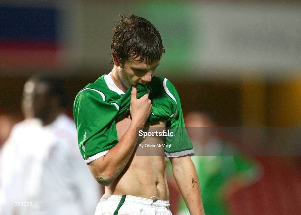 10 October 2008; A dejected Nathan Hanley, Northern Ireland, walks off the field after being sent off. UEFA Under 19 European Championships Qualifying Round, Northern Ireland v England, Windsor Park, Belfast. Picture credit: Oliver McVeigh / SPORTSFILE