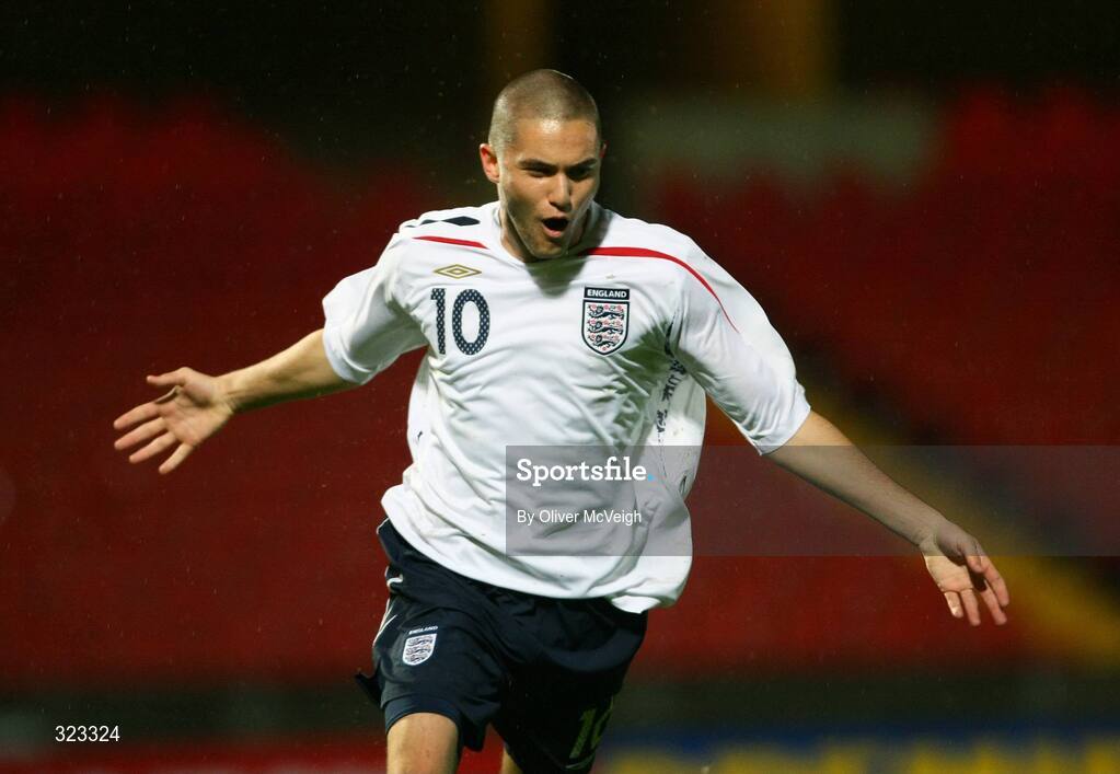 10 October 2008; England's Henri Lansbury celebrates after scoring his side's second goal. UEFA Under 19 European Championships Qualifying Round, Northern Ireland v England, Windsor Park, Belfast. Picture credit: Oliver McVeigh / SPORTSFILE