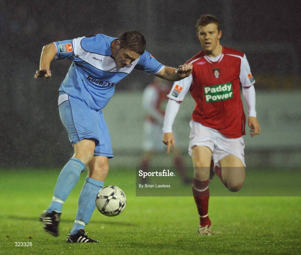 10 October 2008; Shane Guthrie, Cobh Ramblers, in action against Glenn Fitzpatrick, St Patrick's Athletic. eircom League Premier Division, St Patrick's Athletic v Cobh Ramblers, Richmond Park, Dublin. Picture credit: Brian Lawless / SPORTSFILE
