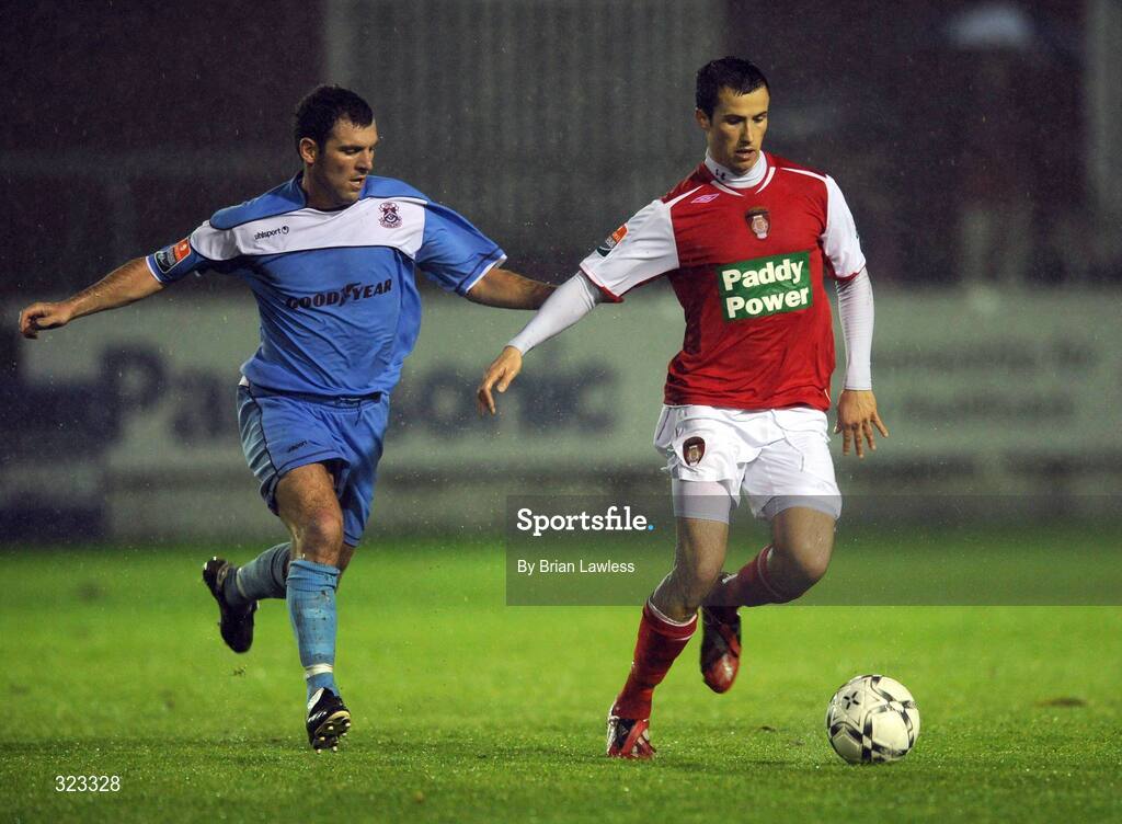 10 October 2008; Keith Fahey, St Patrick's Athletic, in action against Greg O'Halloran, Cobh Ramblers. eircom League Premier Division, St Patrick's Athletic v Cobh Ramblers, Richmond Park, Dublin. Picture credit: Brian Lawless / SPORTSFILE