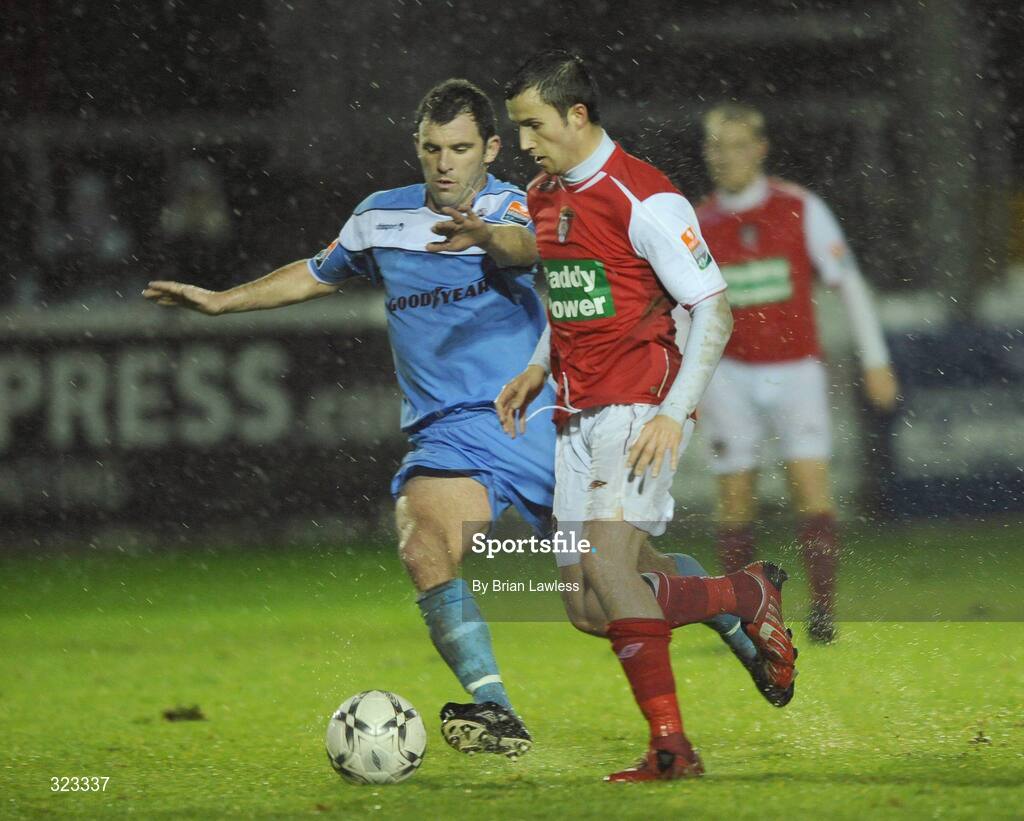 10 October 2008; Keith Fahey, St Patrick's Athletic, in action against Greg O'Halloran, Cobh Ramblers. eircom League Premier Division, St Patrick's Athletic v Cobh Ramblers, Richmond Park, Dublin. Picture credit: Brian Lawless / SPORTSFILE