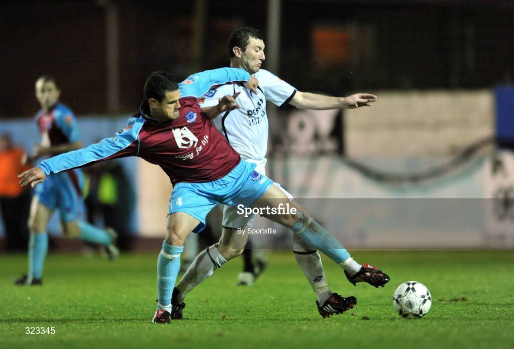 10 October 2008; John Tambouras, Drogheda United, in action against Jason Byrne, Bohemians. eircom League Premier Division, Drogheda United v Bohemians, United Park, Drogheda. Photo by Sportsfile