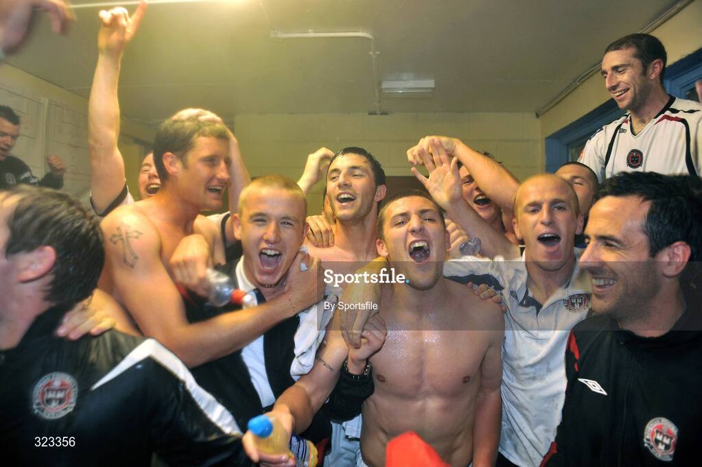 10 October 2008, Bohemians players celebrate in the dresssingroom after the game. eircom League Premier Division, Drogheda United v Bohemians, United Park, Drogheda. Picture credit: David Maher / SPORTSFILE