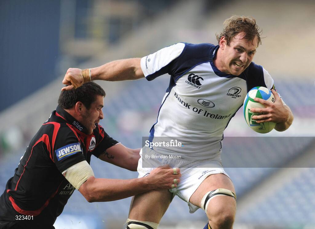11 October 2008; Rocky Elsom, Leinster, is tackled by Jim Hamilton, Edinburgh. Heineken Cup, Pool 2, Round 1, Edinburgh v Leinster, Murrayfield, Edinburgh, Scotland. Picture credit: Brendan Moran / SPORTSFILE
